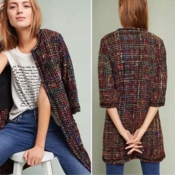 Anthropologie Ett:twa Rainbow Tweed Berwyn Jacket Silk Blend Womens XS Petite - Picture 2 of 12